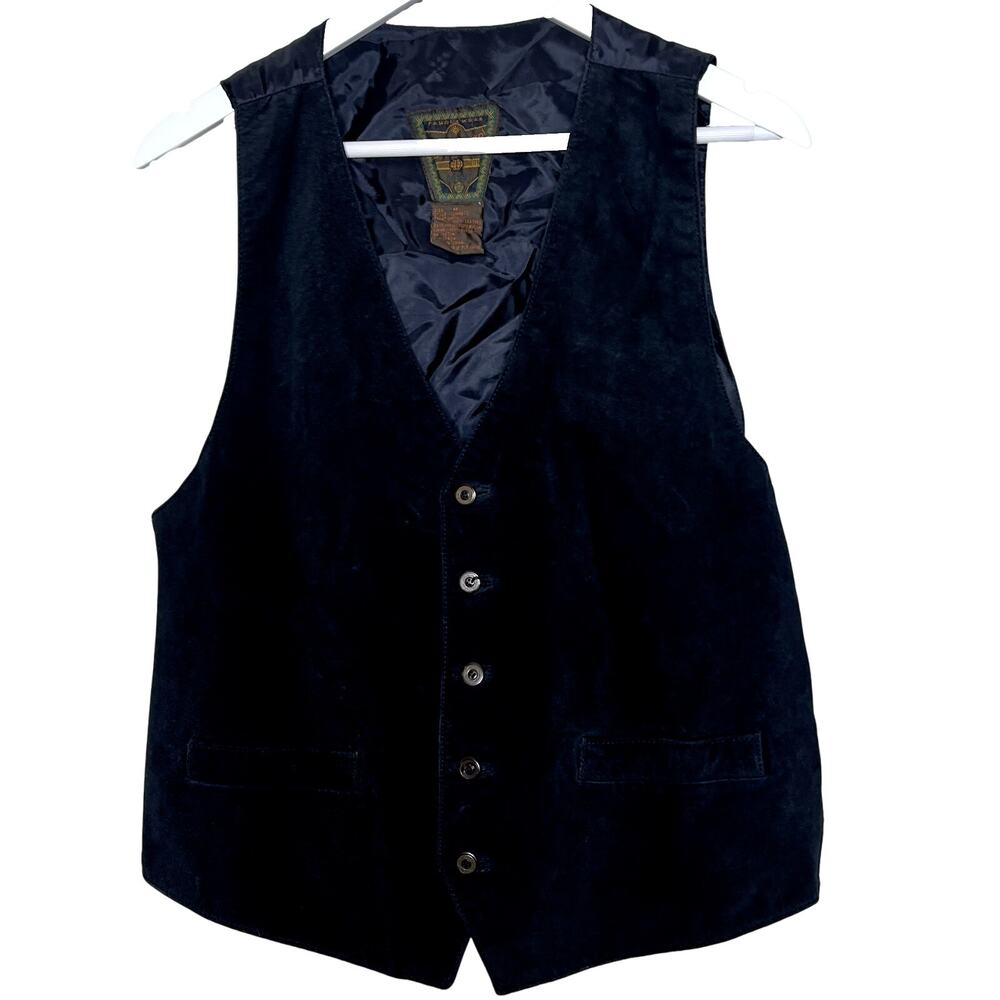Dual Control Suede Leather Vest M Vtg Black Waistcoat Western Ranch Biker 90's
